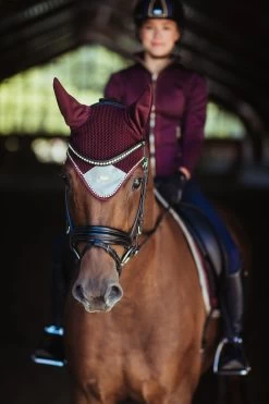 Equestrian Stockholm Ear Bonnet Merlot Crystal Gold