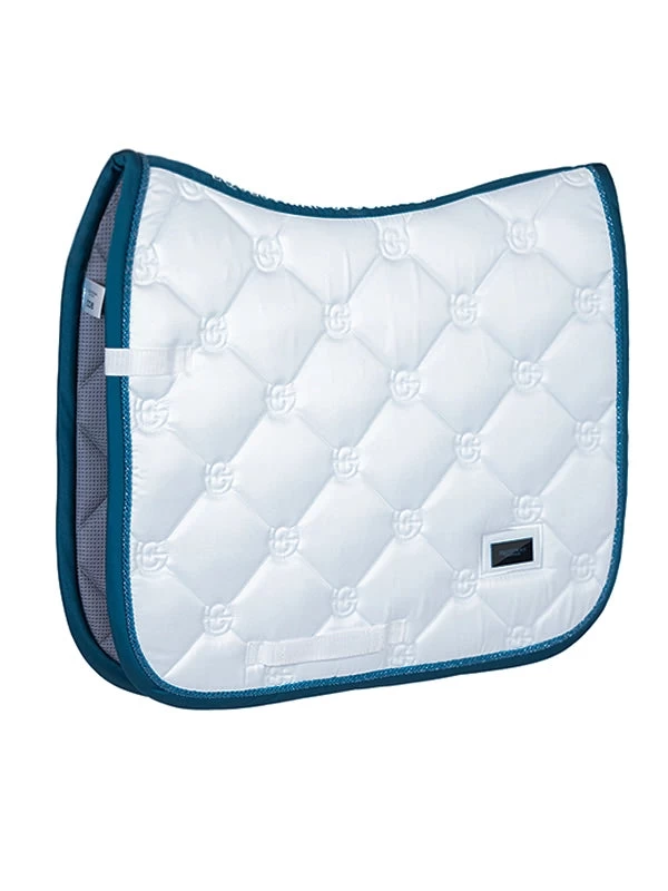 Equestrian Stockholm Dressage Saddle Pad White Blue Meadow - Image 3