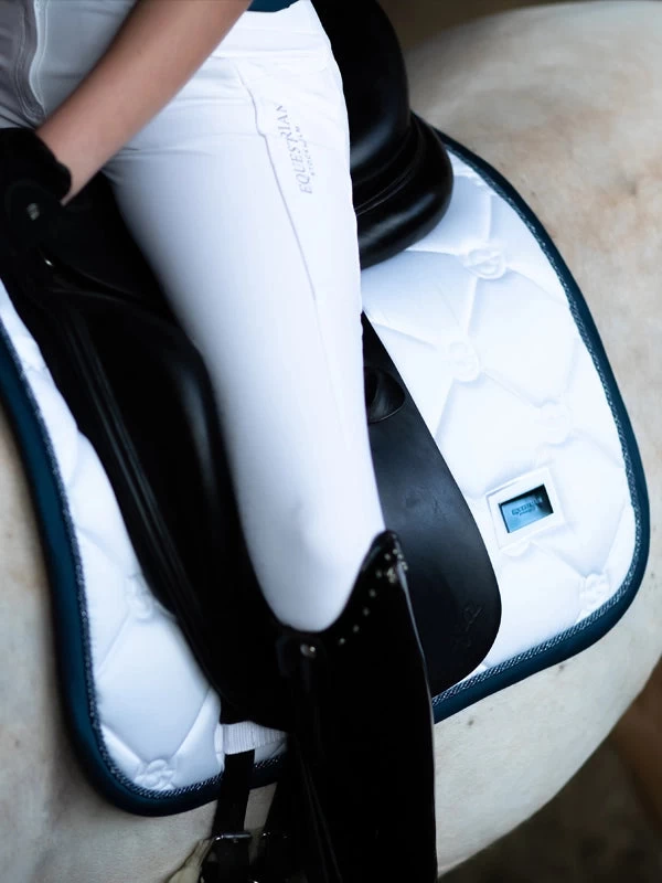 Equestrian Stockholm Dressage Saddle Pad White Blue Meadow - Image 4